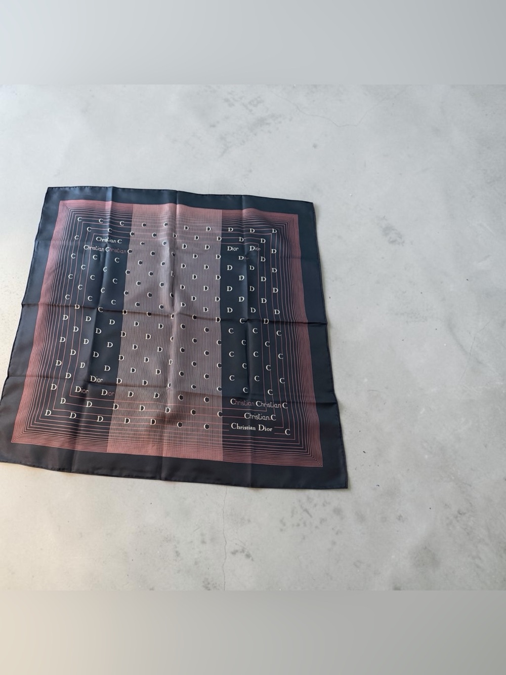 EUC- Christian Dior black and rose square silk scarf